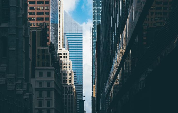 worms eye view of buildings